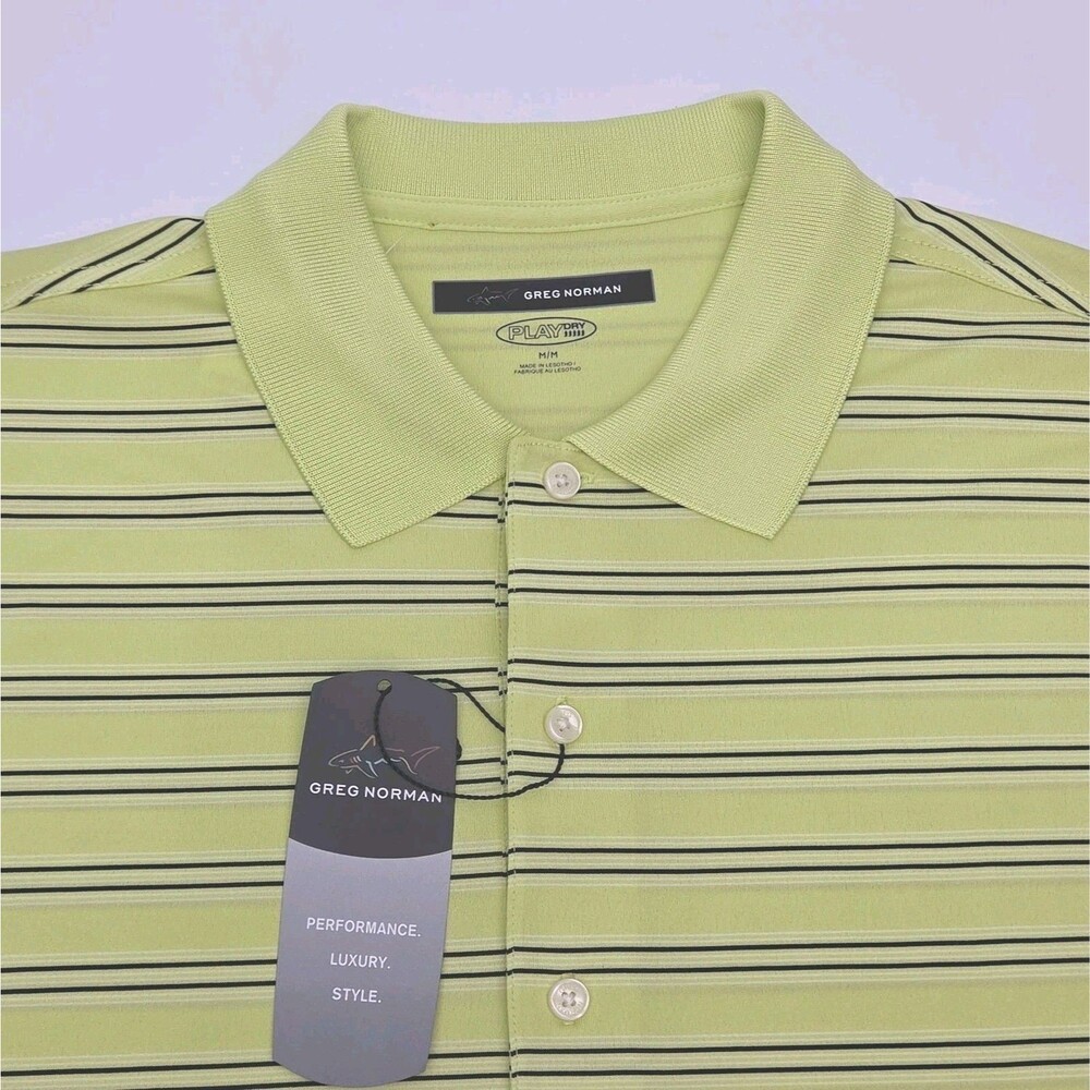 Greg Norman Polo Shirt Golf Play Dry Yellow Black Stripe Men Sz Medium NEW - Picture 4 of 13